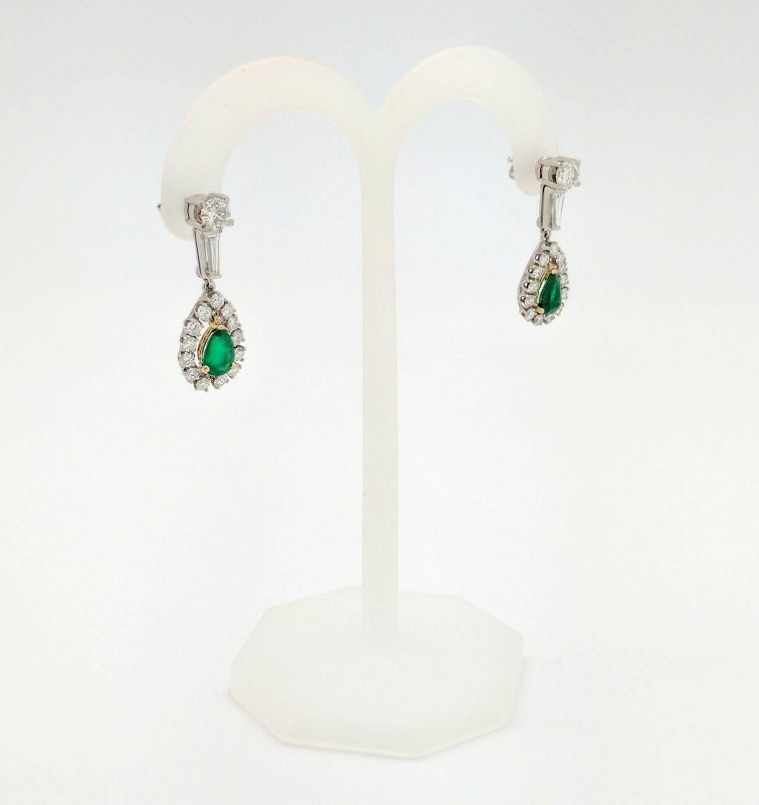 Victorian Ladies 14K Two-Tone 3.70ctw Emerald & Diamond Dangle/Drop Earrings SI1, G