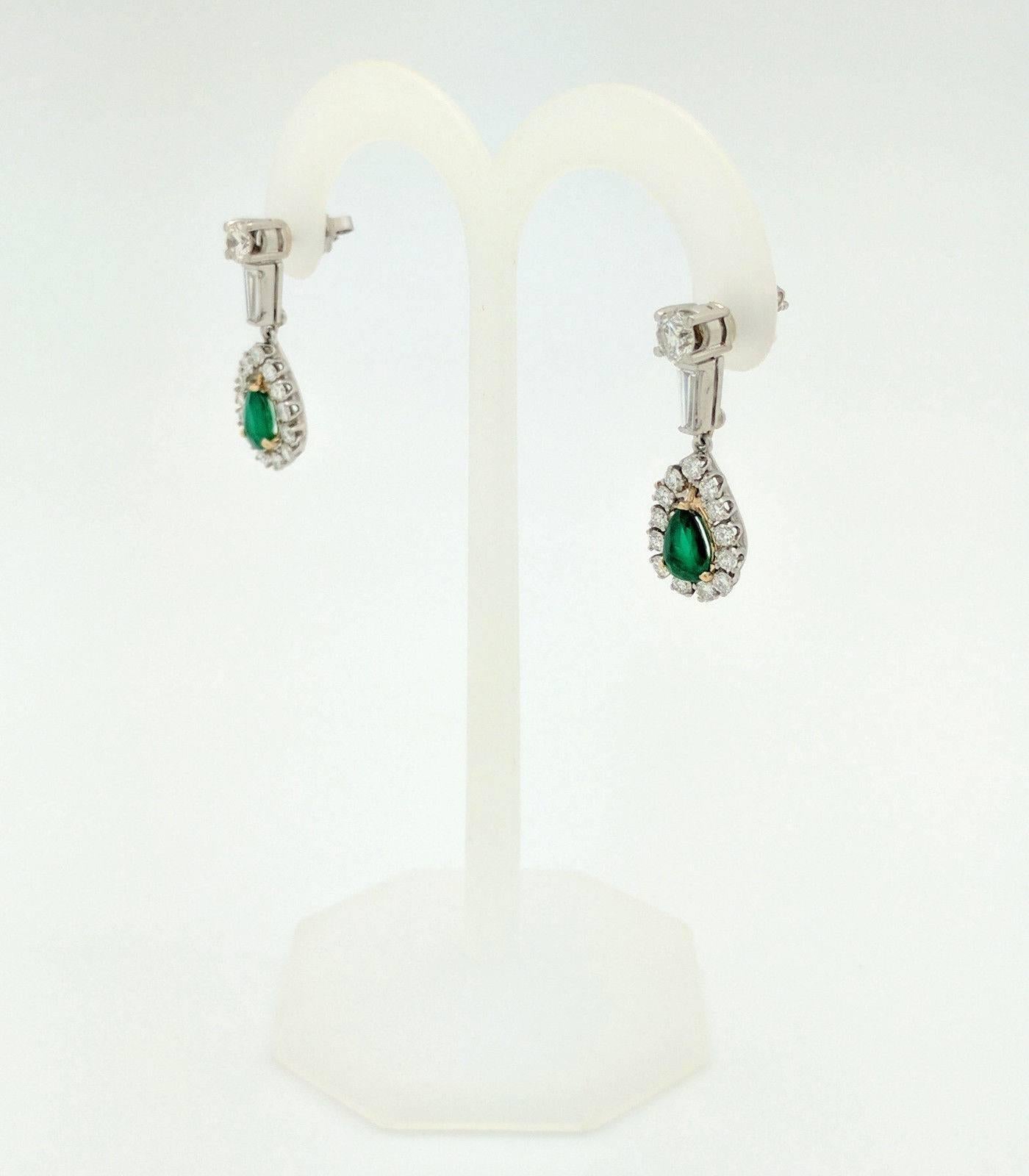 Pear Cut Ladies 14K Two-Tone 3.70ctw Emerald & Diamond Dangle/Drop Earrings SI1, G