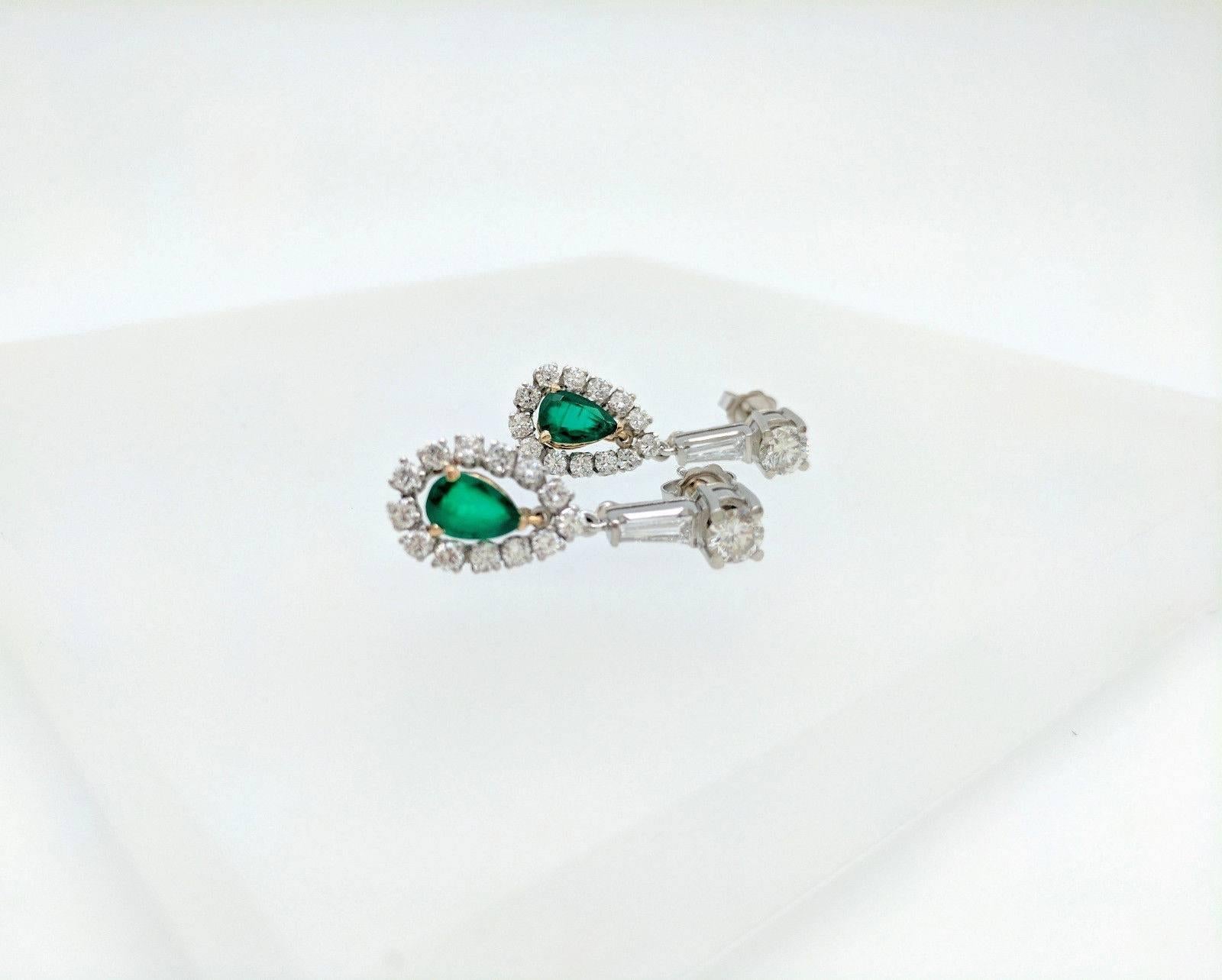 Women's Ladies 14K Two-Tone 3.70ctw Emerald & Diamond Dangle/Drop Earrings SI1, G