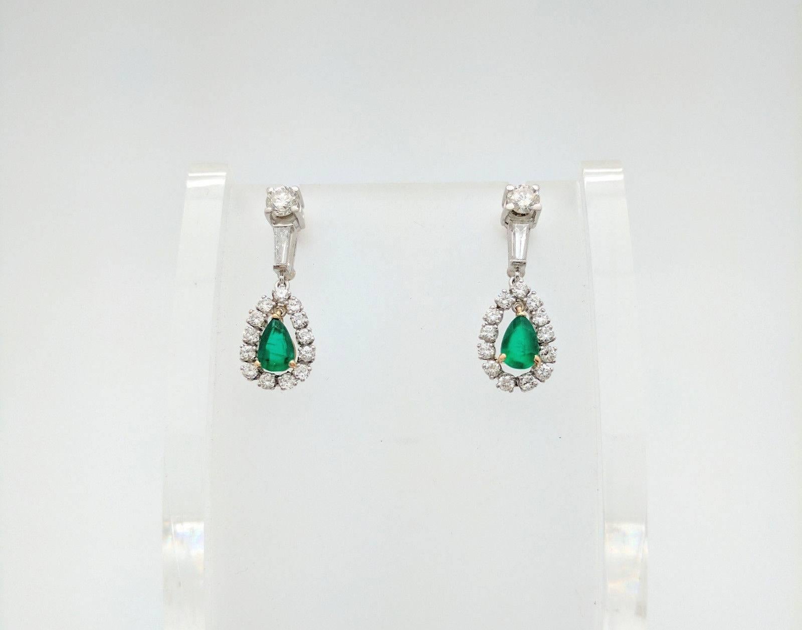 Ladies 14K Two-Tone 3.70ctw Emerald & Diamond Dangle/Drop Earrings SI1, G 1