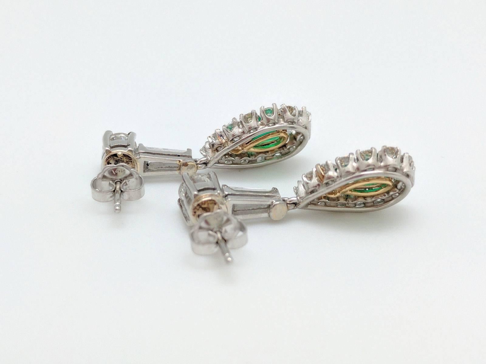 Ladies 14K Two-Tone 3.70ctw Emerald & Diamond Dangle/Drop Earrings SI1, G 3