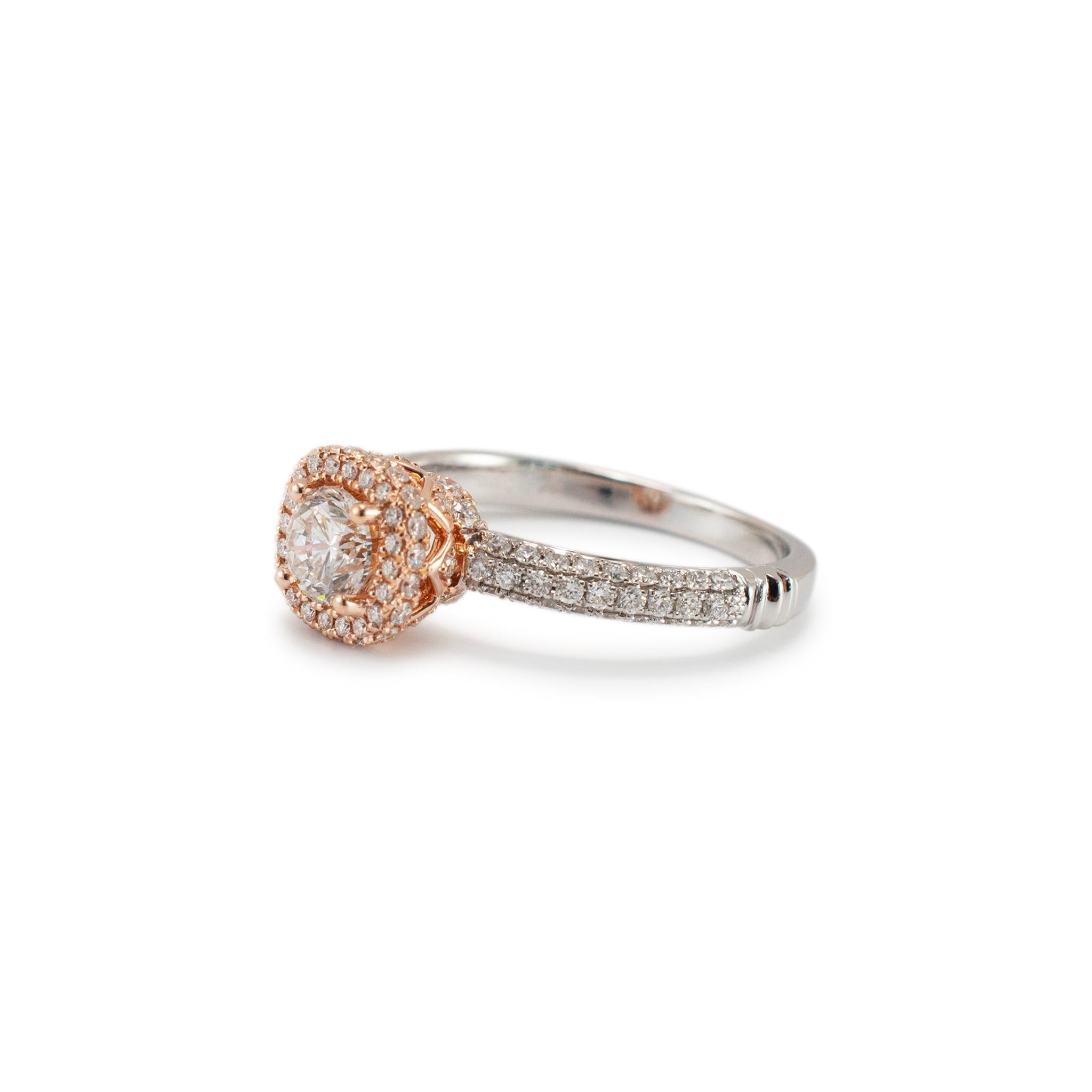 Anillo de compromiso de diamante halo redondo de 0,65 ct en oro blanco y rosa de 14 quilates para mujer Corte redondo en venta