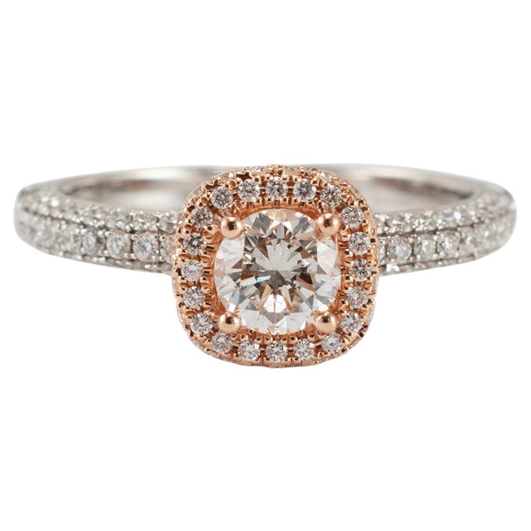Damen-Verlobungsring, 14 Karat Weiß- und Roségold 0,65 Karat runder Halo-Diamant