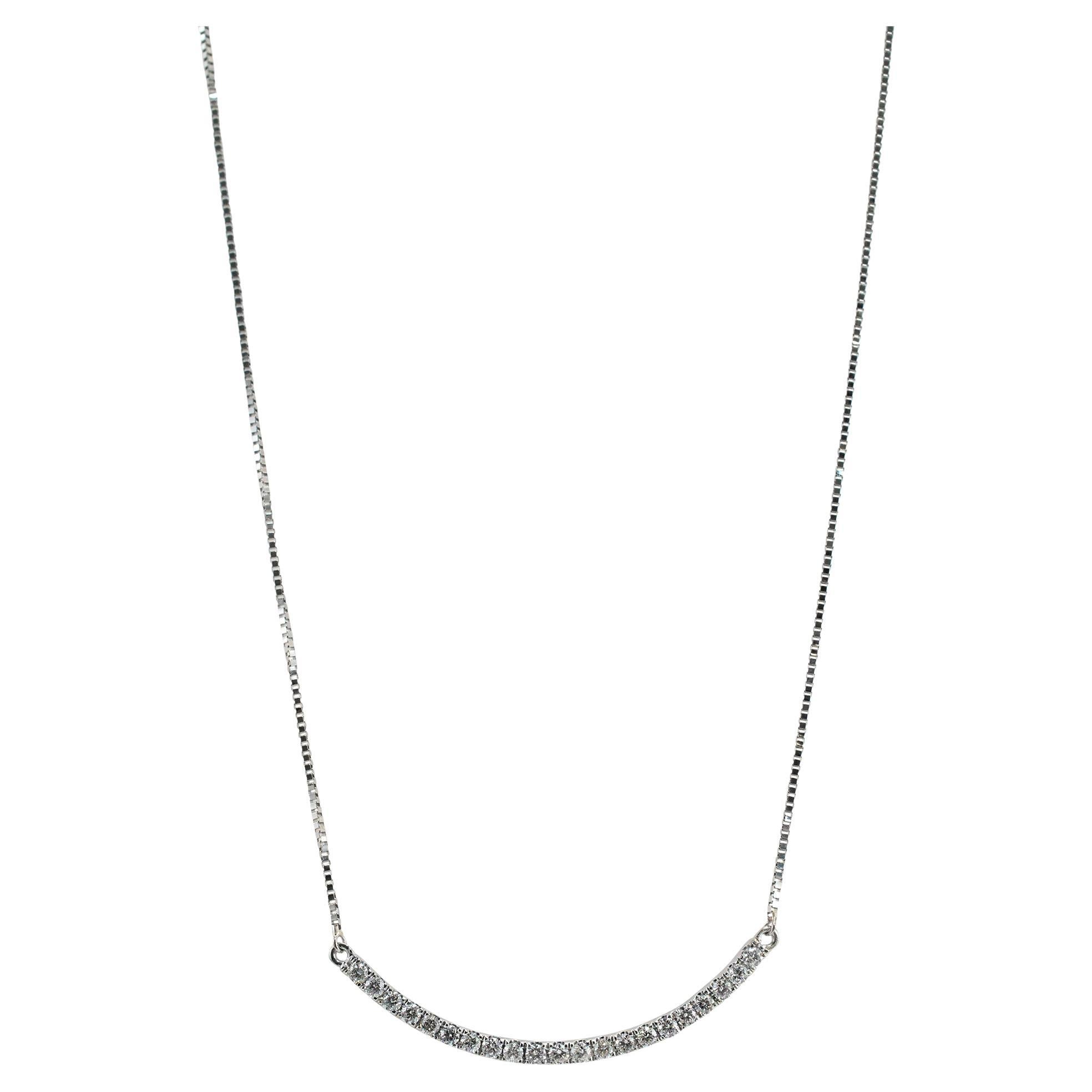 Ladies 14K White Gold 0.38ct Diamond Bar Necklace