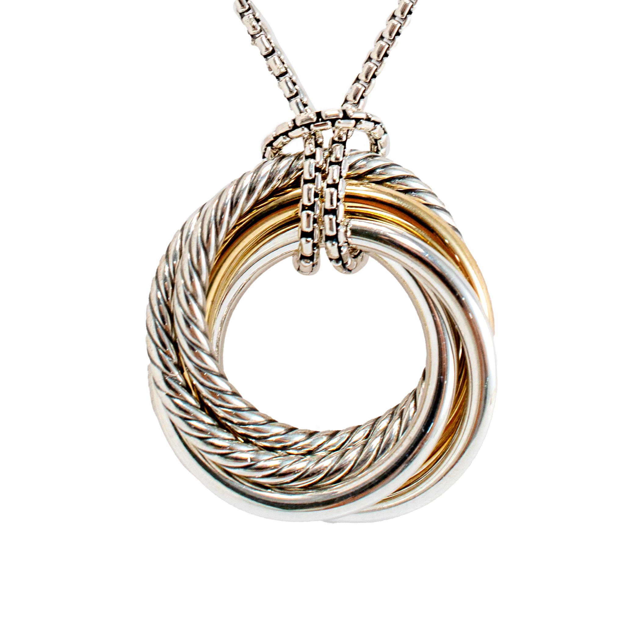 Sexo: Mujer

Tipo de Metal: oro Blanco 14K 

Longitud:  19,00 pulgadas

Anchura: 37,00 mm

Peso: 30,69 gramos

Collar de mujer DAVID YURMAN de oro amarillo de 14 quilates y plata. Grabado con 