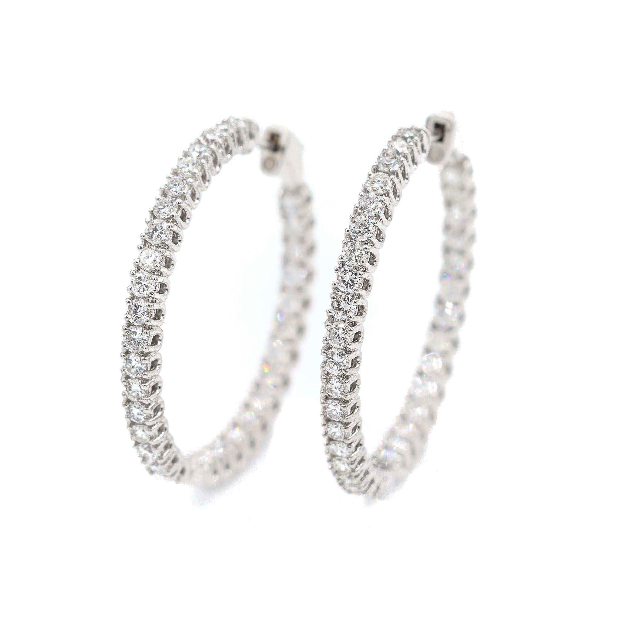 Round Cut Ladies 14K White Gold 2.51ct. Diamond Inside Out Hoop Earrings