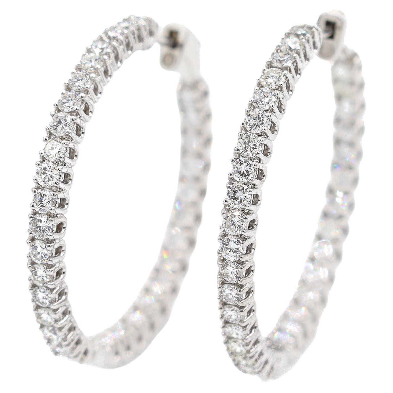 Ladies 14K White Gold 2.51ct. Diamond Inside Out Hoop Earrings