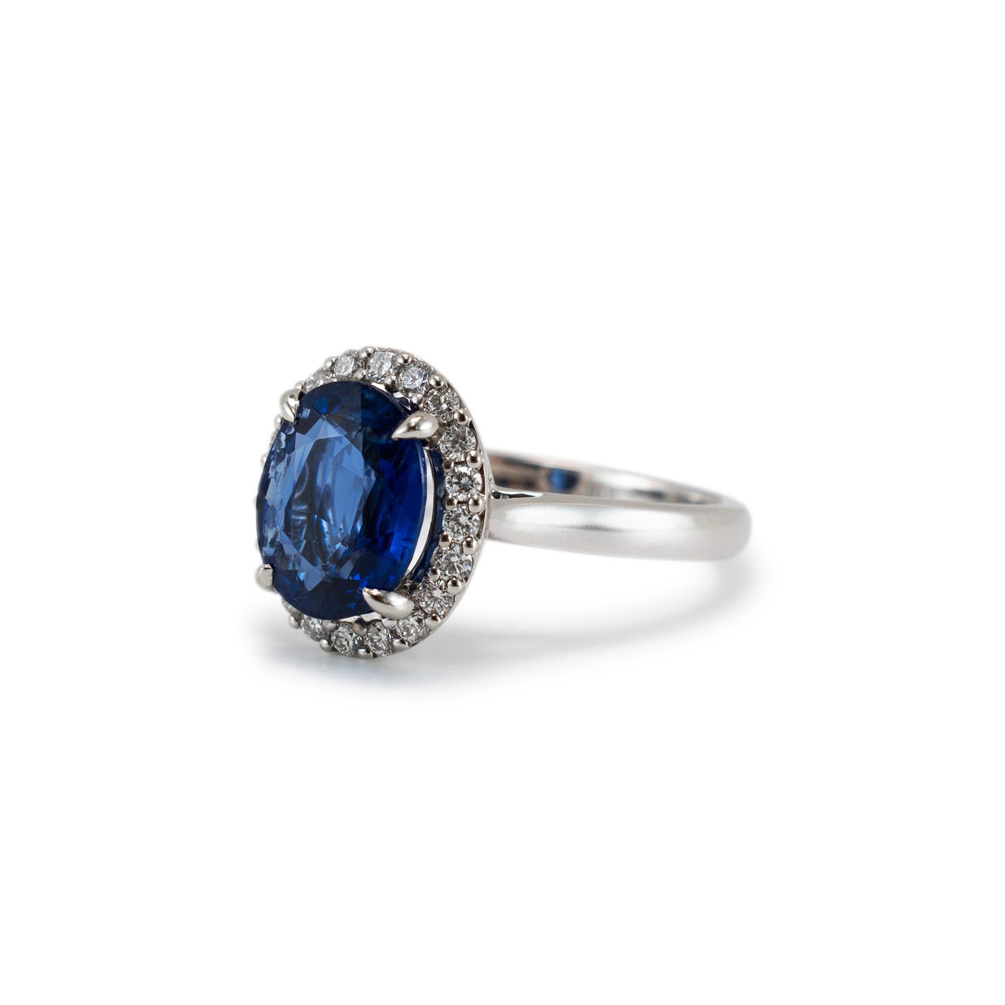 Ladies 14K White Gold 2.95ct Blue Sapphire Halo Diamond Cocktail Ring (Ovalschliff) im Angebot