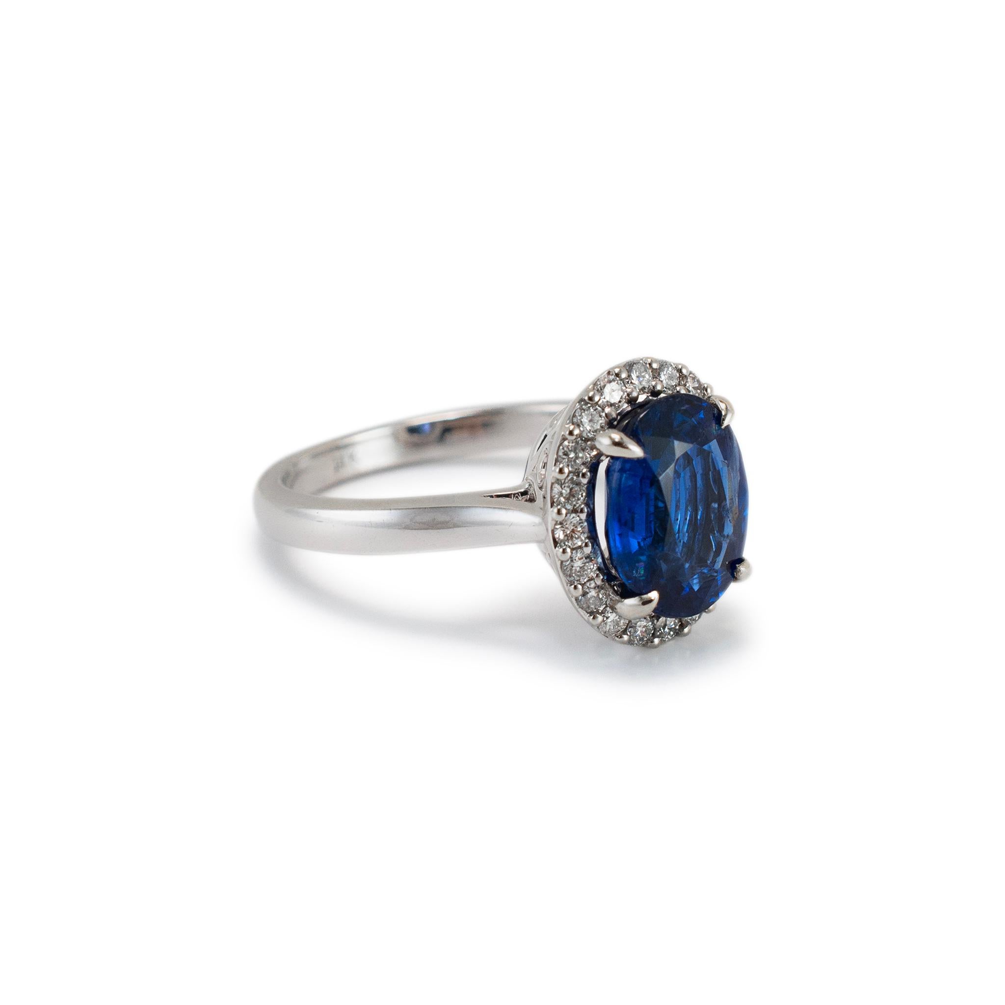Ladies 14K White Gold 2.95ct Blue Sapphire Halo Diamond Cocktail Ring im Zustand „Hervorragend“ im Angebot in Houston, TX