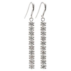 Ladies 14K White Gold 3.02ct Round Diamond Liner Drop Earrings