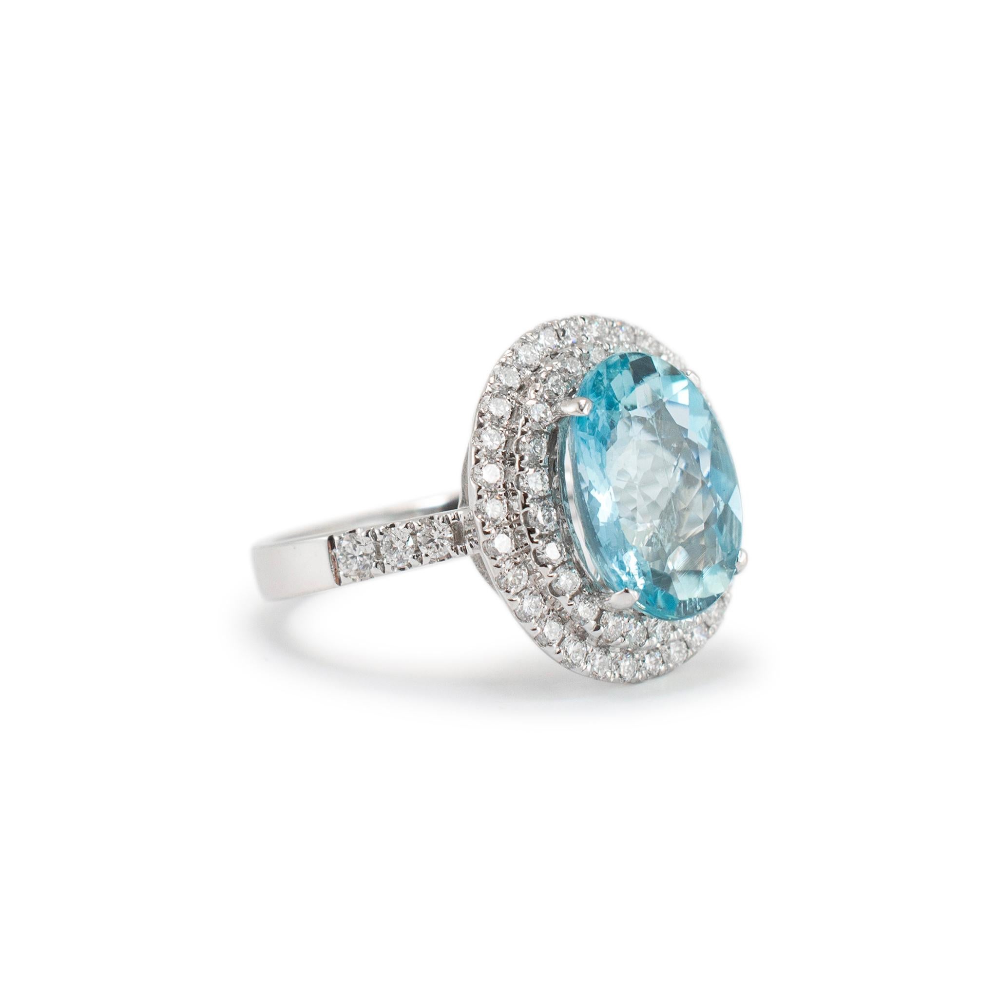 Bague de cocktail en or blanc 14K pour femme, 4.52ct Aigue-marine Halo Diamant Excellent état - En vente à Houston, TX