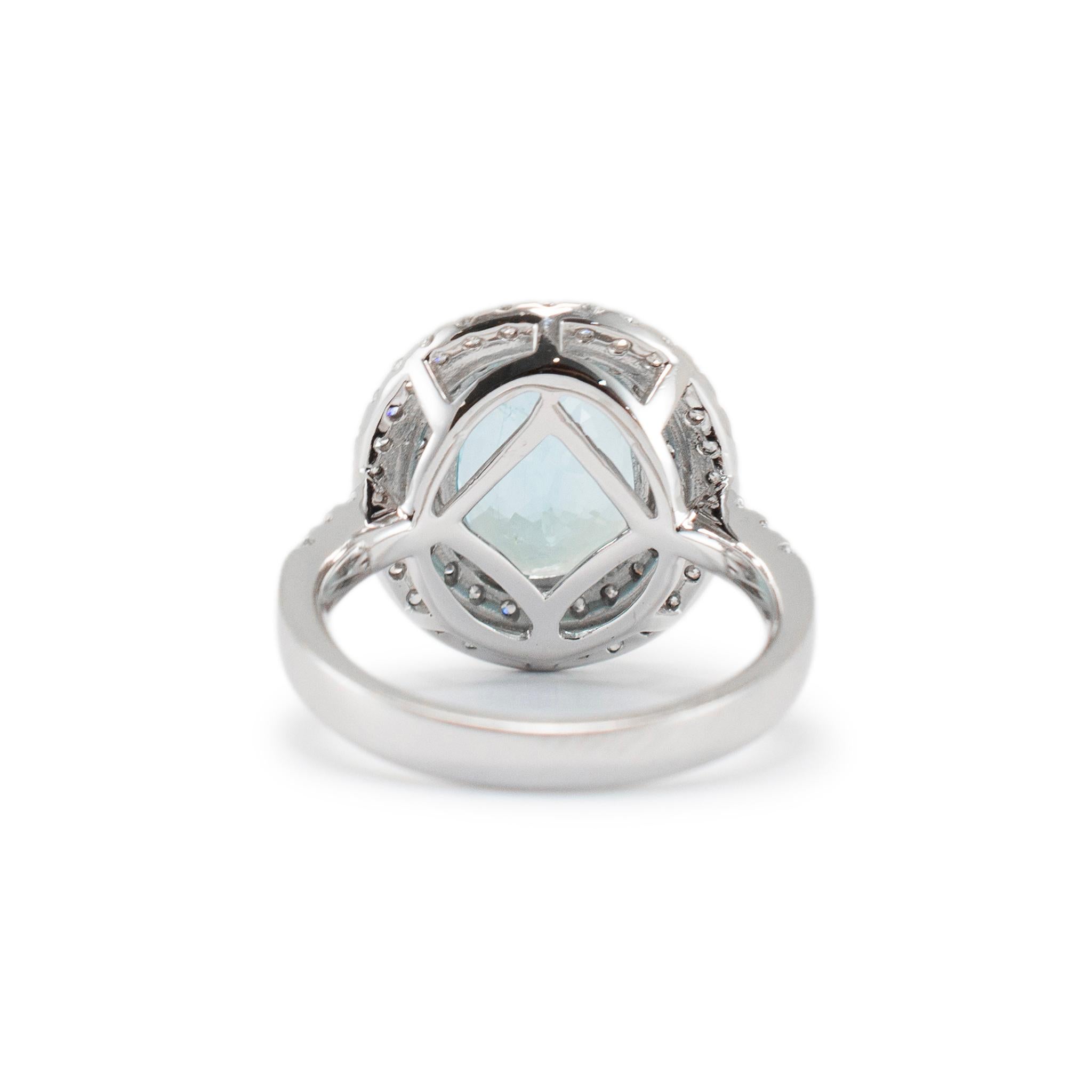 Bague de cocktail en or blanc 14K pour femme, 4.52ct Aigue-marine Halo Diamant Pour femmes en vente