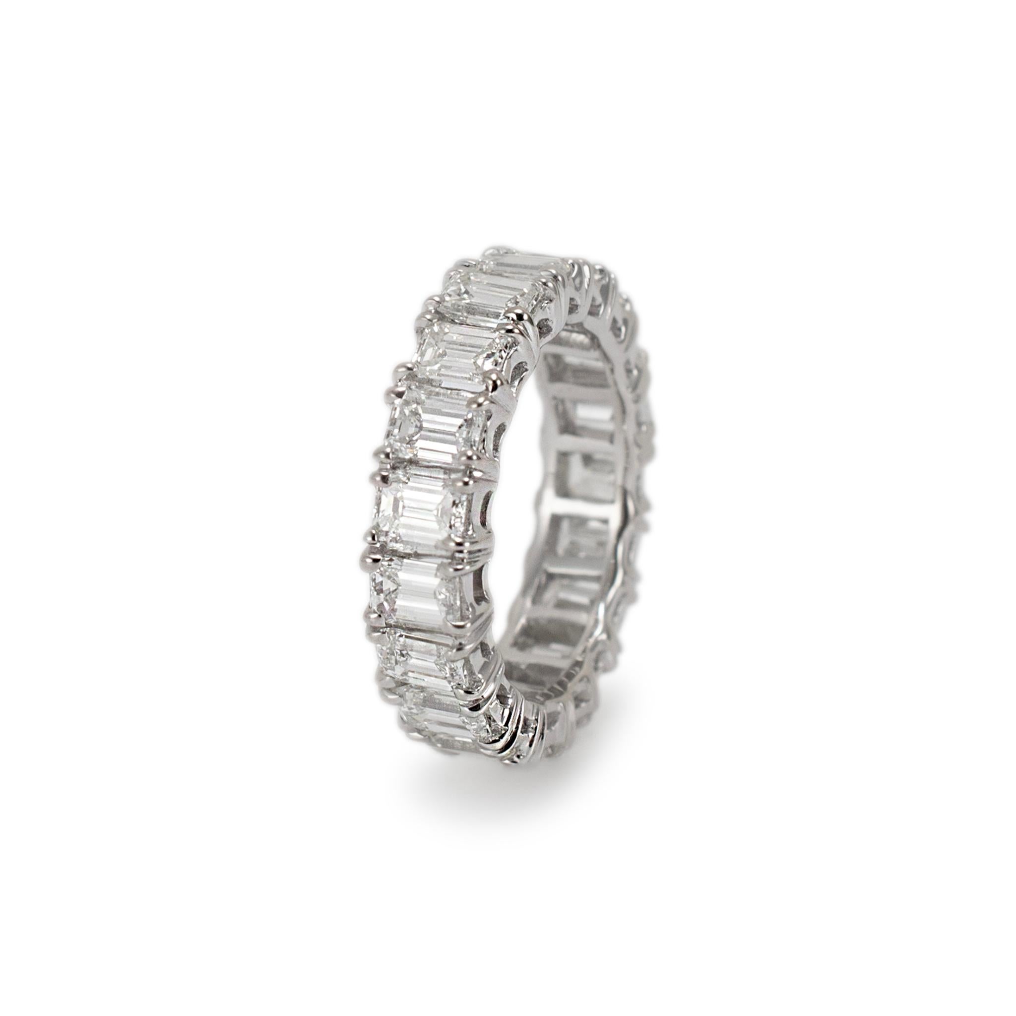 Alianza de boda de diamantes talla esmeralda en oro blanco de 14 quilates, 4,63 ct Corte esmeralda