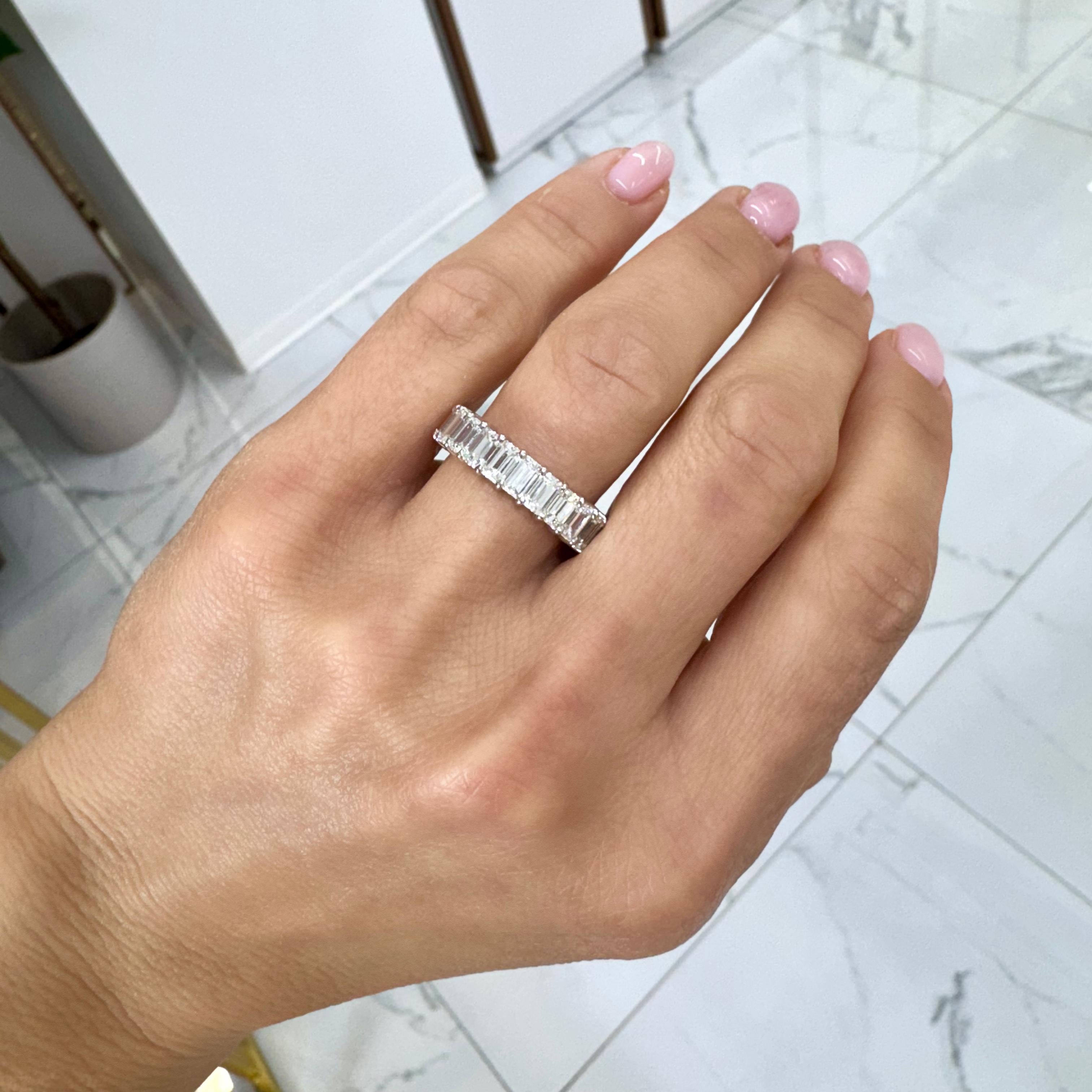 Ladies 14K White Gold 4.63ct Full Eternity Emerald Cut Diamond Wedding Band For Sale 1