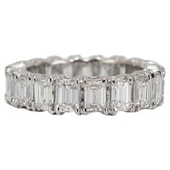 Alianza de boda de diamantes talla esmeralda en oro blanco de 14 quilates, 4,63 ct
