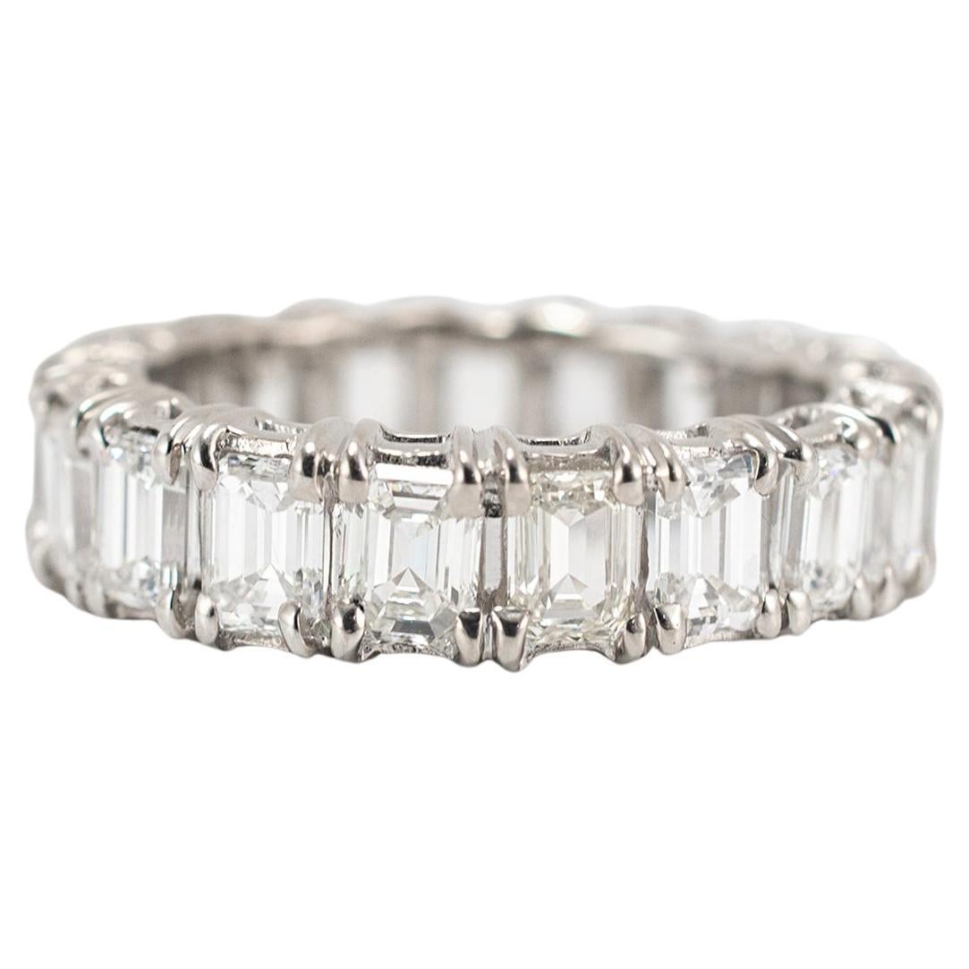 Alianza de boda de diamantes talla esmeralda en oro blanco de 14 quilates, 4,63 ct