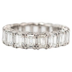 Ladies 14K White Gold 4.63ct Full Eternity Emerald Cut Diamond Wedding Band