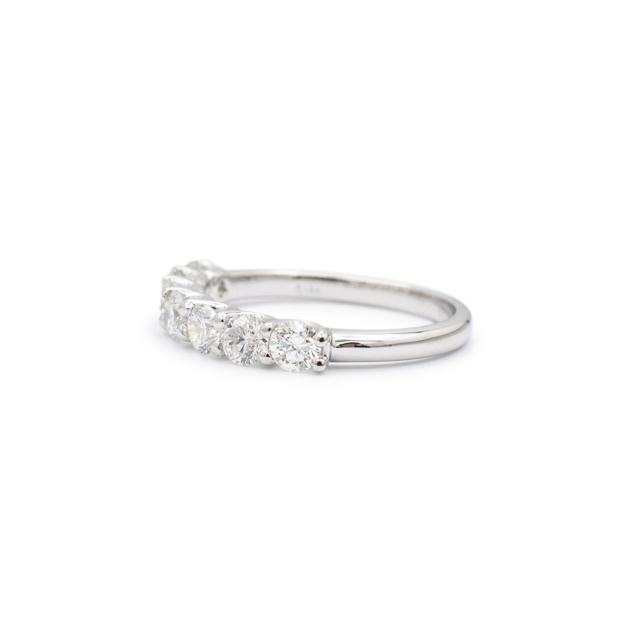 Round Cut Ladies 14K White Gold 7 Across Half Eternity 1.10CT Diamond Wedding Band For Sale