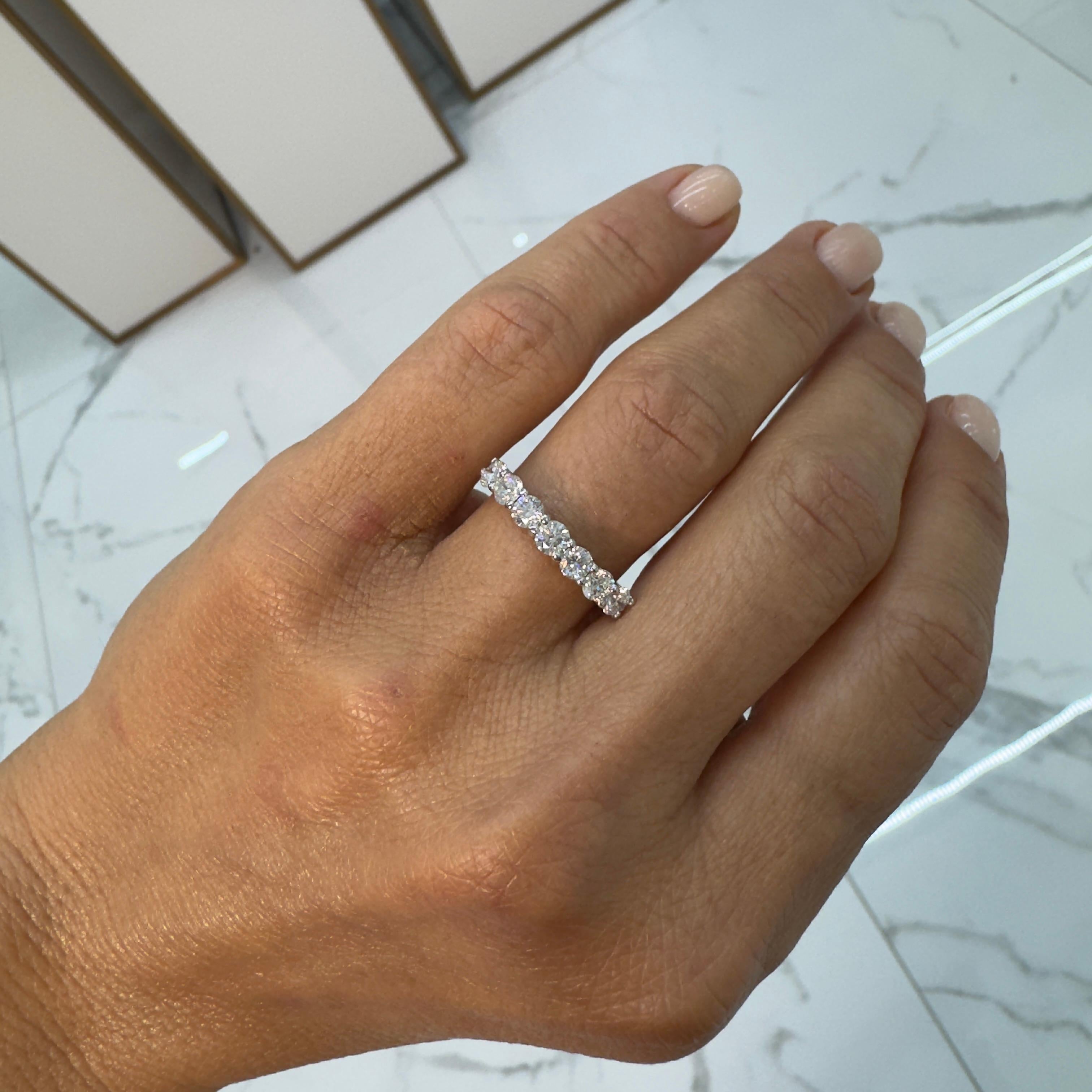 Ladies 14K White Gold 7 Across Half Eternity 1.10CT Diamond Wedding Band For Sale 2