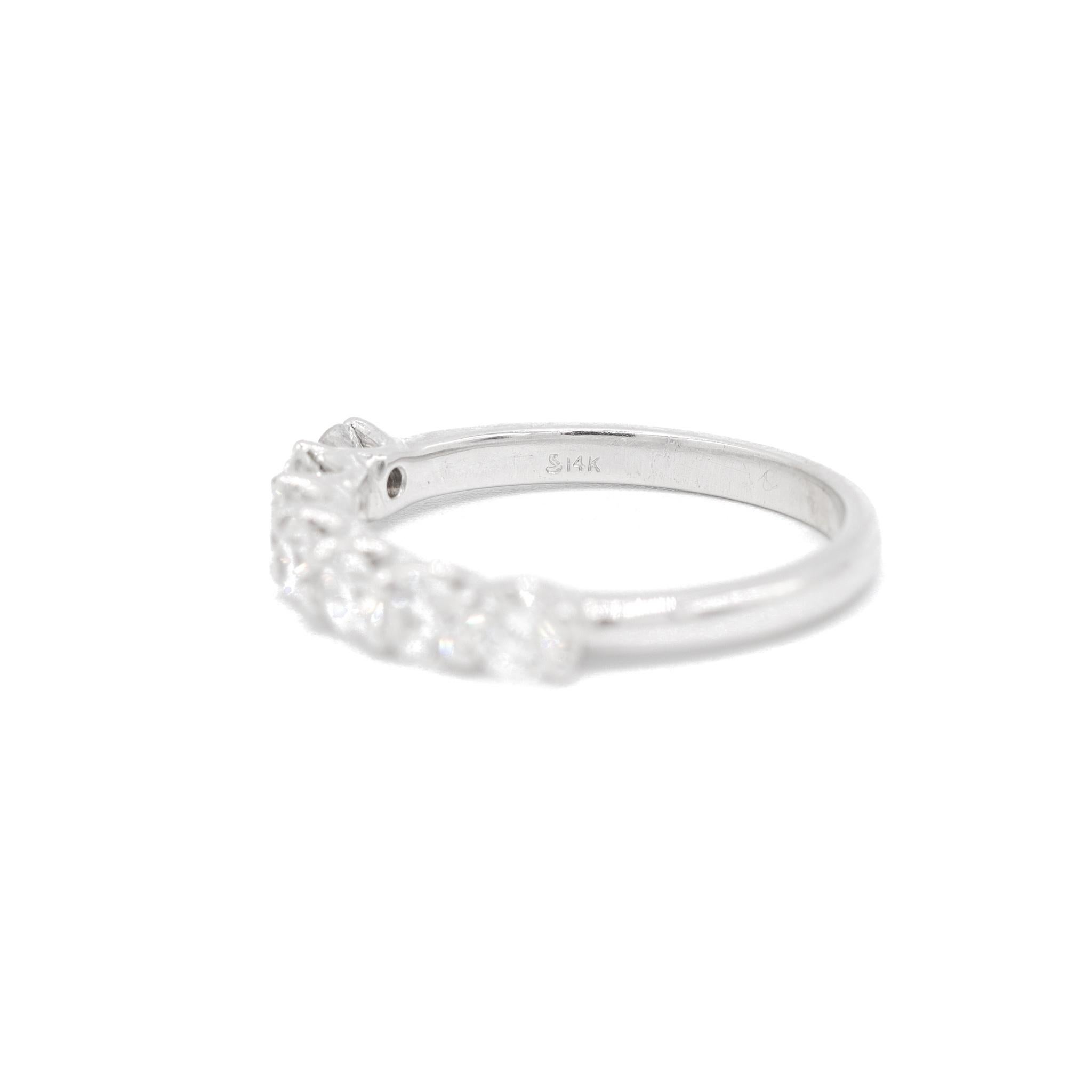 Round Cut Ladies 14K White Gold 7 Diamond Across Eternity Wedding Ring For Sale