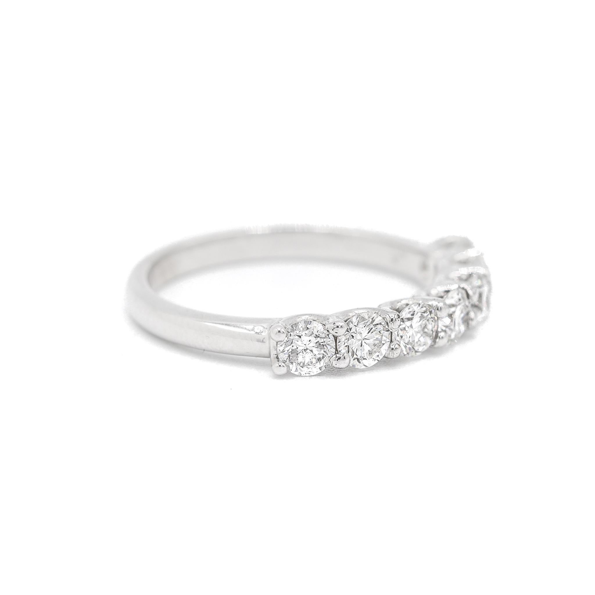 Ladies 14K White Gold 7 Diamond Across Eternity Wedding Ring For Sale 1