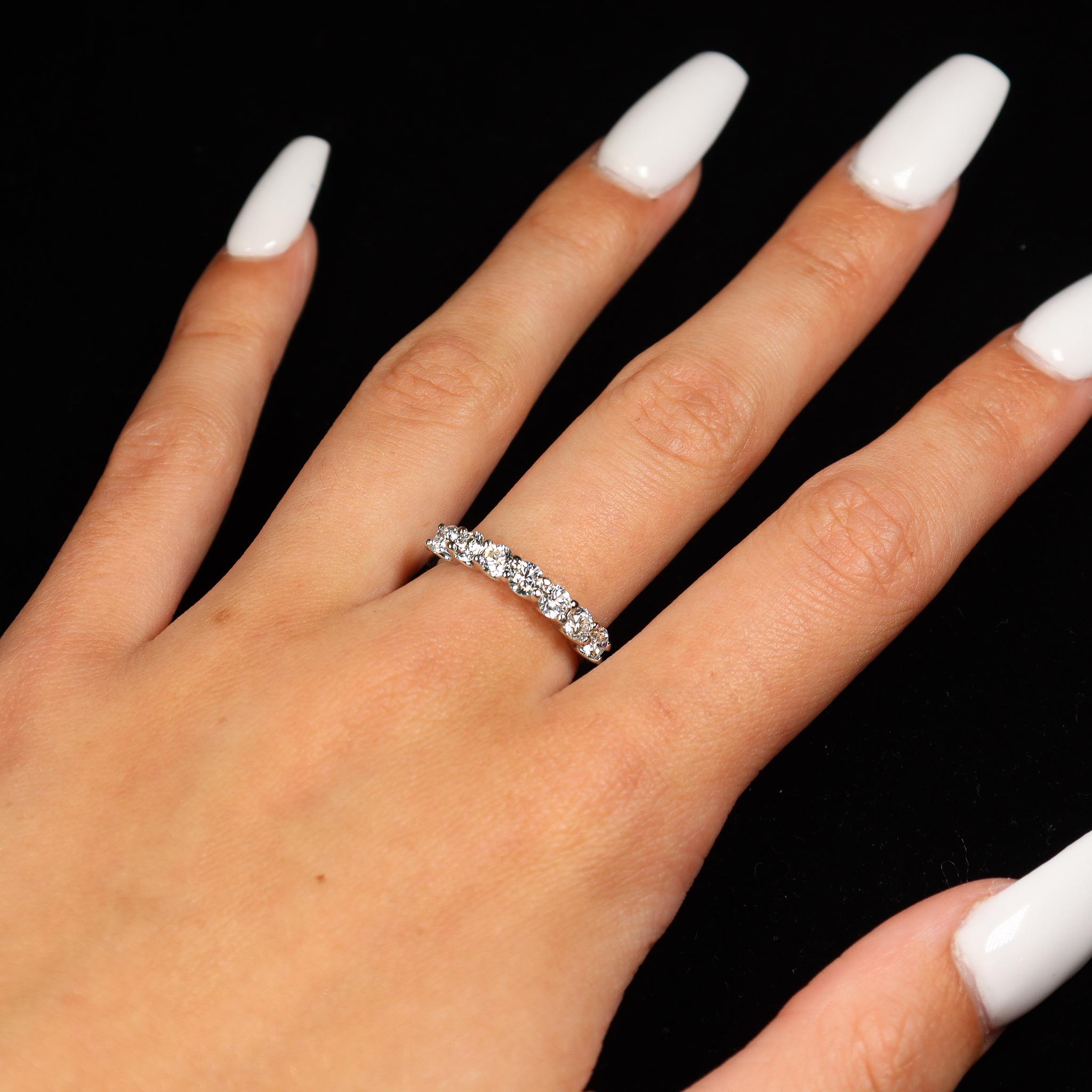 Ladies 14K White Gold 7 Diamond Across Eternity Wedding Ring For Sale 2