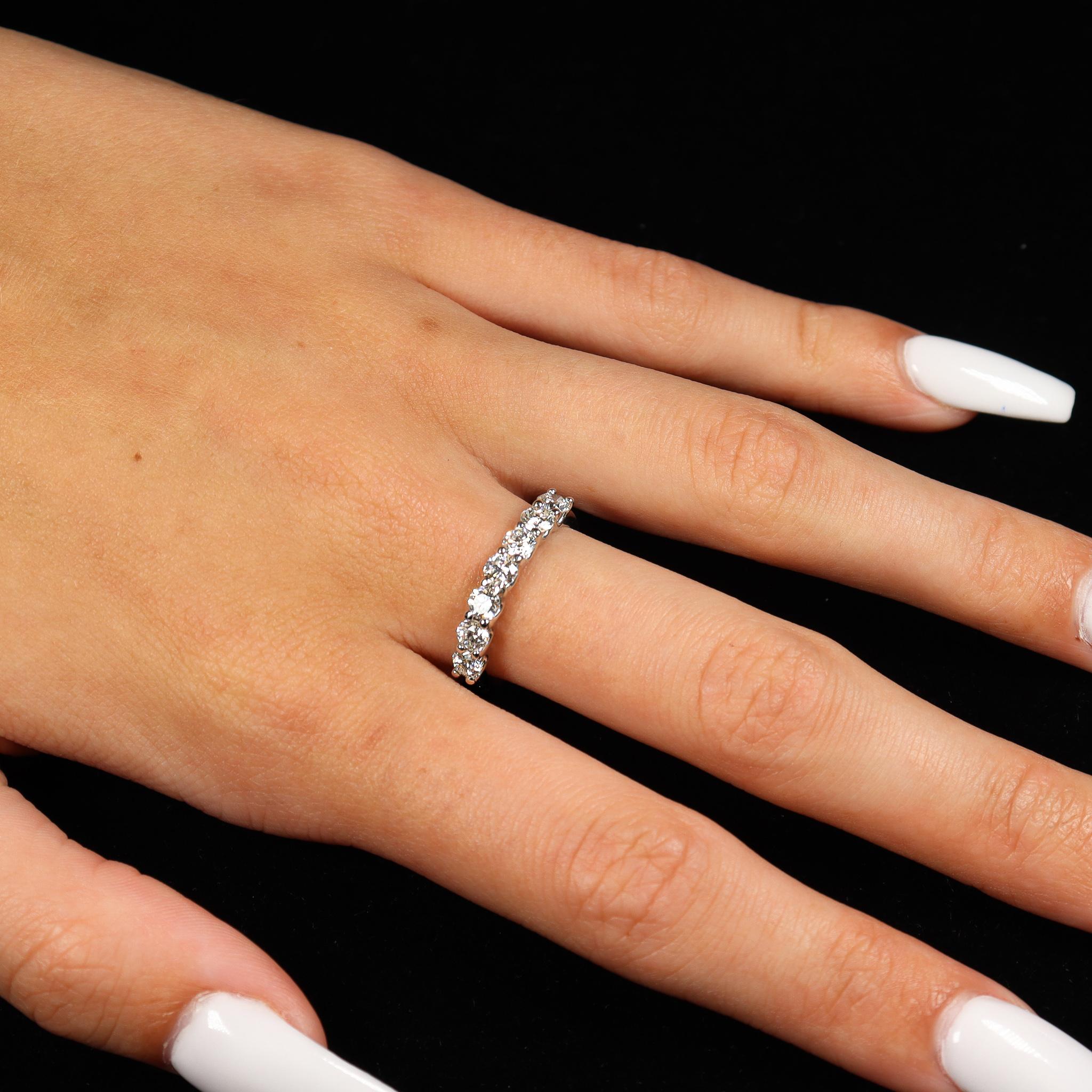 Ladies 14K White Gold 7 Diamond Across Eternity Wedding Ring For Sale 3