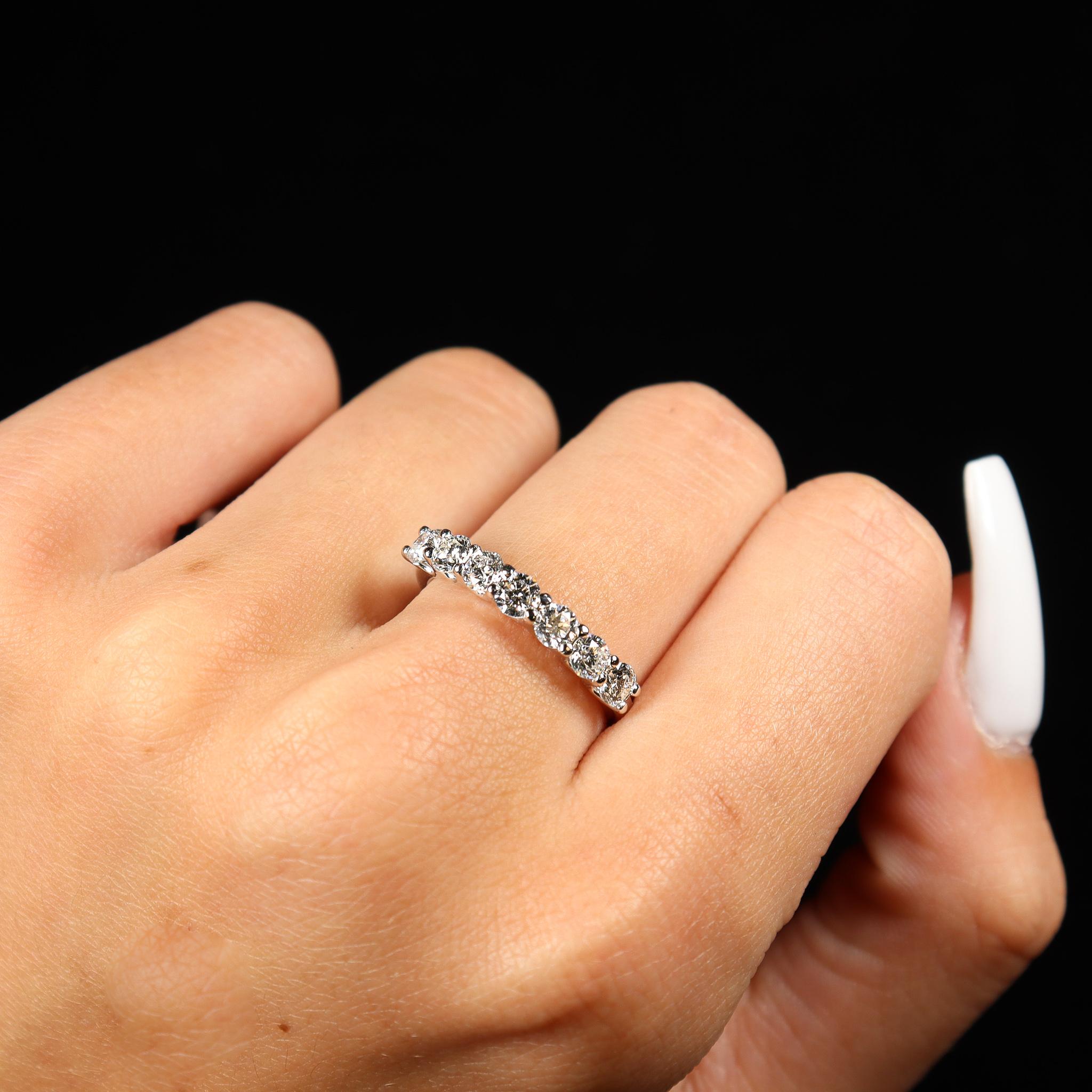 Ladies 14K White Gold 7 Diamond Across Eternity Wedding Ring For Sale 4