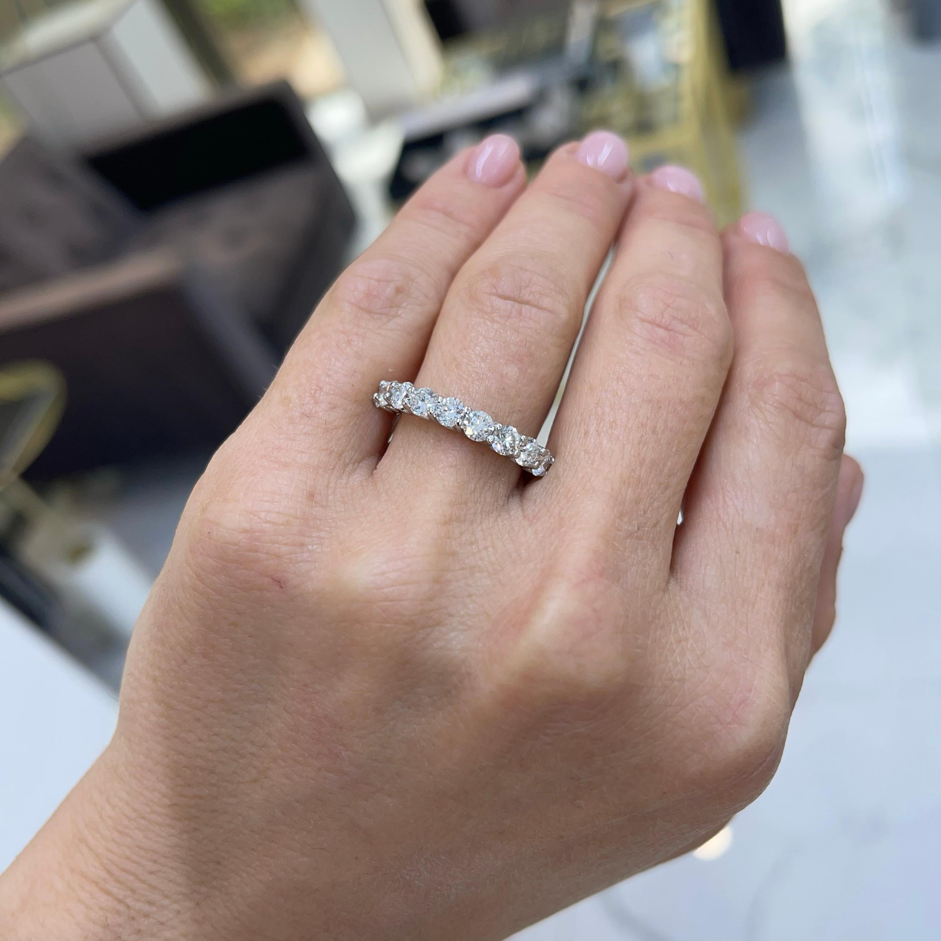 Ladies 14k White Gold 9 Natural Round Diamond Half Eternity Wedding Ring For Sale 1