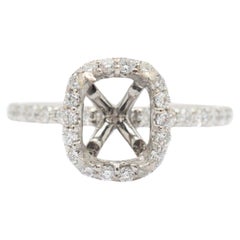 Ladies 14K White Gold Accented Halo Diamond Cushion Semi Mount Engagement Ring