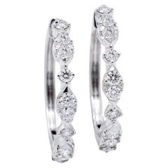 Ladies 14K White Gold Alternate Design Half Eternity Diamond Hoop Earrings