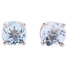 Ladies 14k White Gold Aquamarines Studs Earrings