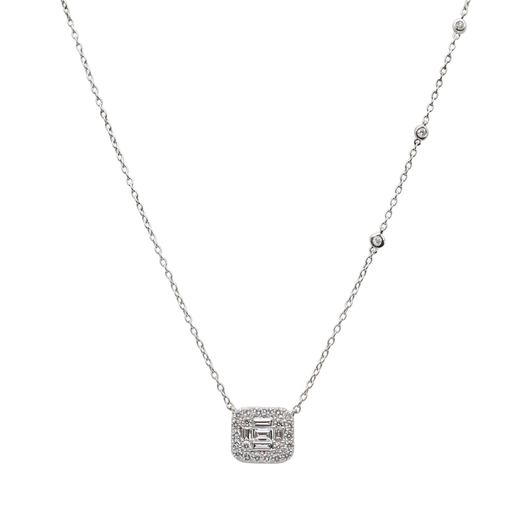 Gender: Ladies

Metal Type: White Gold 

Length: 20.00 inches

Weight: 4.19 grams

One ladies custom-made polished 14K white gold single strand collar, diamond necklace. The metal was tested and determined to be 14K white gold. Engraved with 