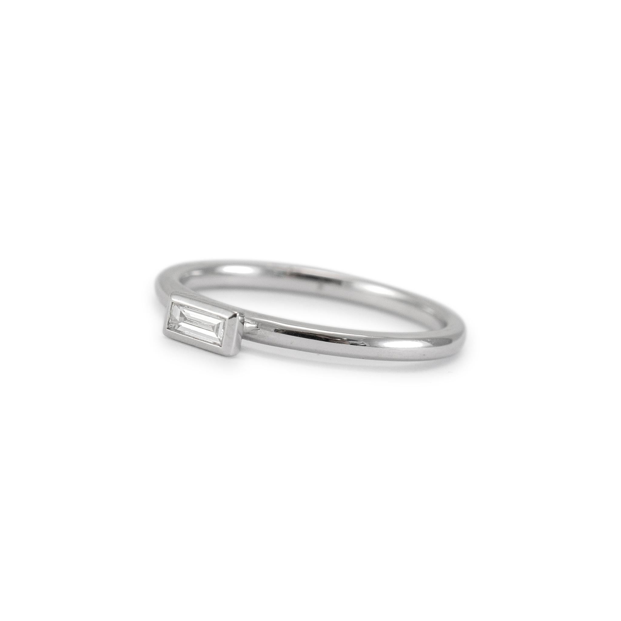 Baguette Cut Ladies 14K White Gold Bezel Set Baguette Diamond Engagement Ring