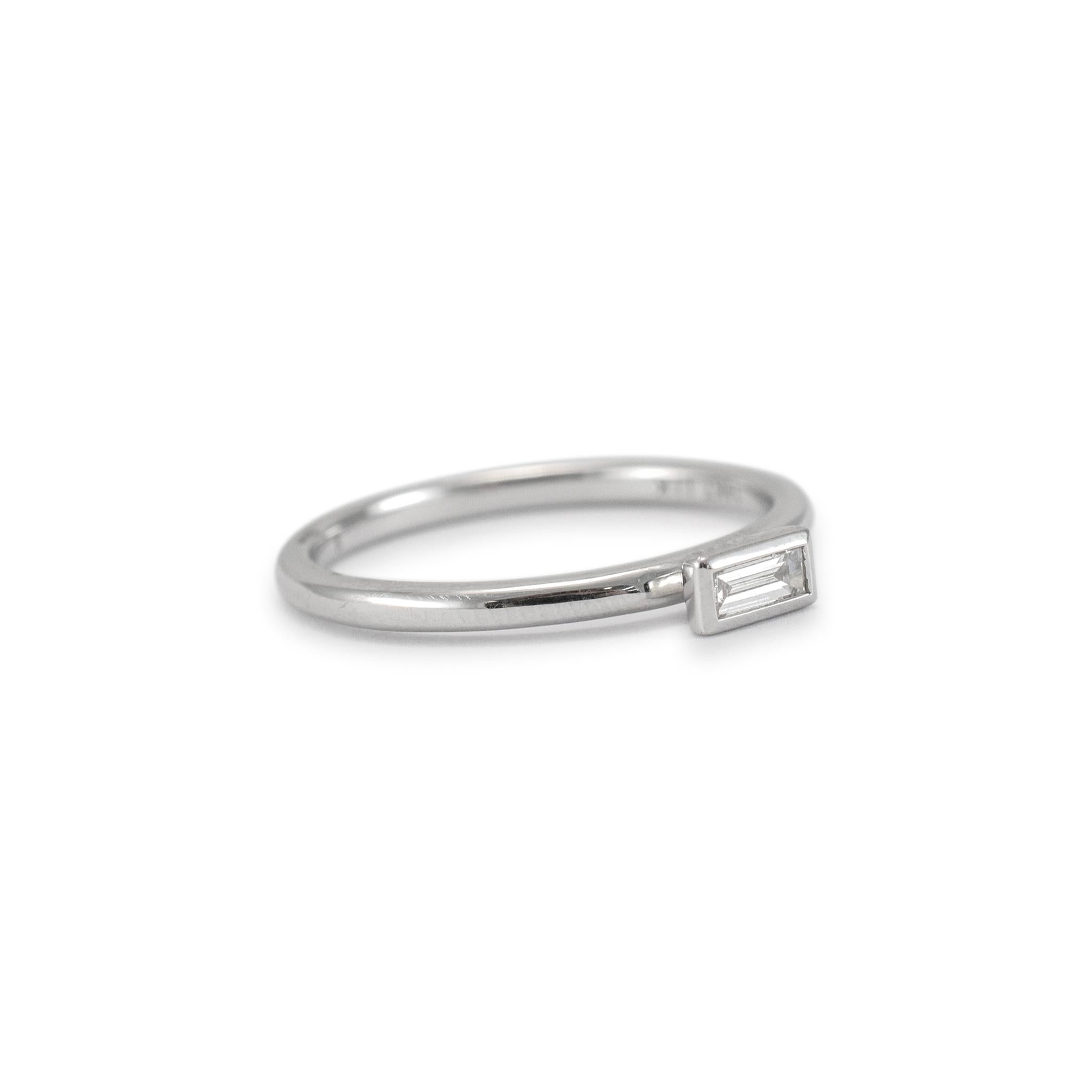 Ladies 14K White Gold Bezel Set Baguette Diamond Engagement Ring In Excellent Condition In Houston, TX