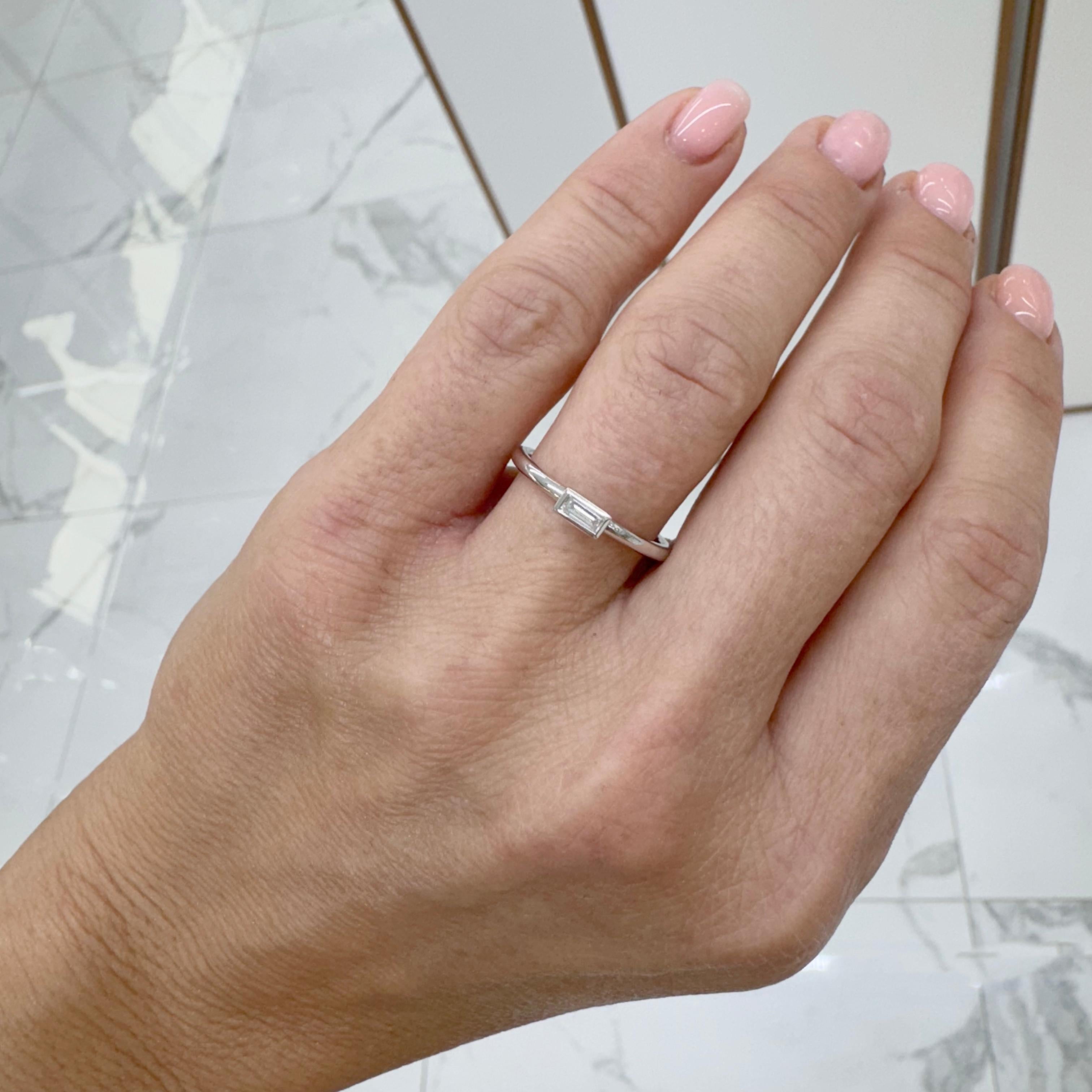 Ladies 14K White Gold Bezel Set Baguette Diamond Engagement Ring 2
