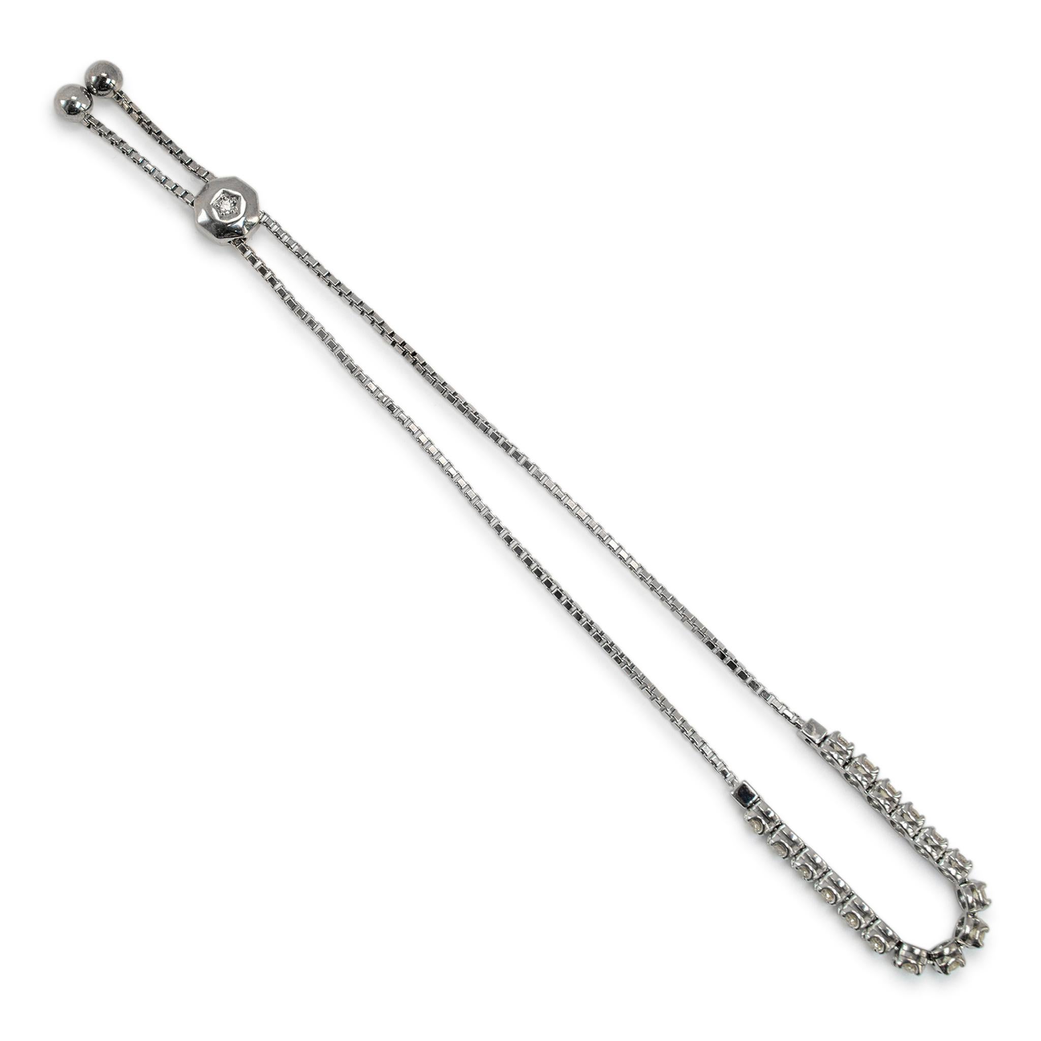 Pulsera de tenis ajustable de oro blanco de 14 quilates con diamantes de 0,80 ct Corte redondo en venta