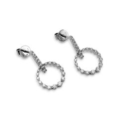 Damen 14K Weißgold Kreis-Pavé-Diamant-Tropfen-Ohrringe
