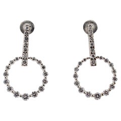 Ladies 14K White Gold Circle Pave Diamond Drop Earrings