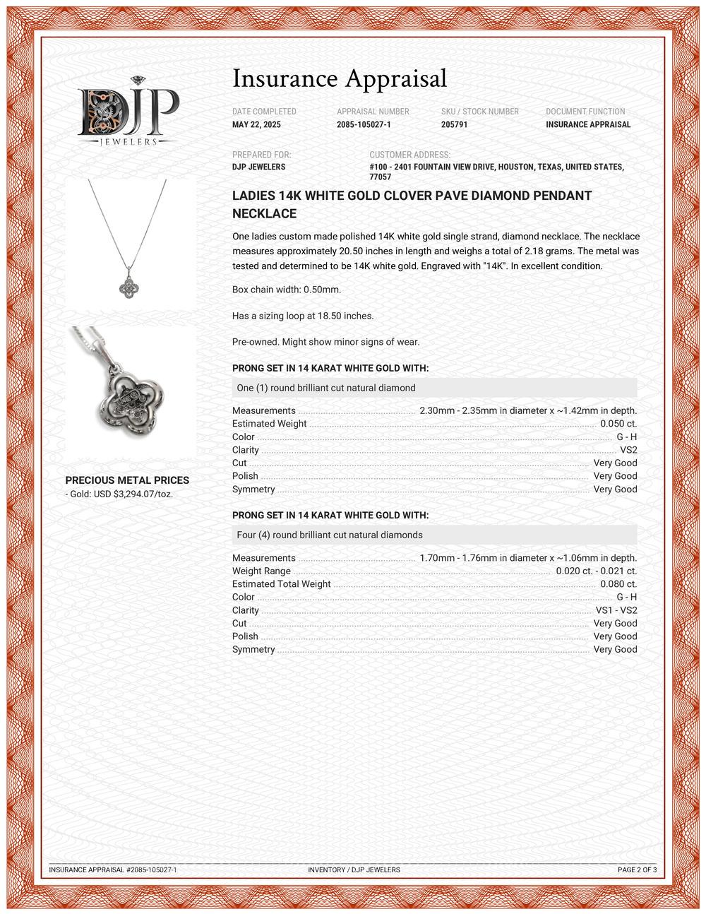 Collier avec pendentif en or blanc 14K et diamants pavés en forme de trèfle pour dames en vente 2