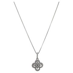 Ladies 14K White Gold Clover Pave Diamond Pendant Necklace