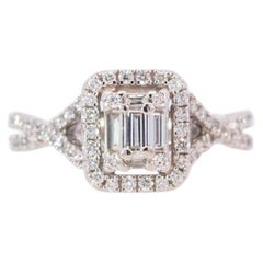 Ladies 14k White Gold Cluster Halo Diamond Engagement Ring