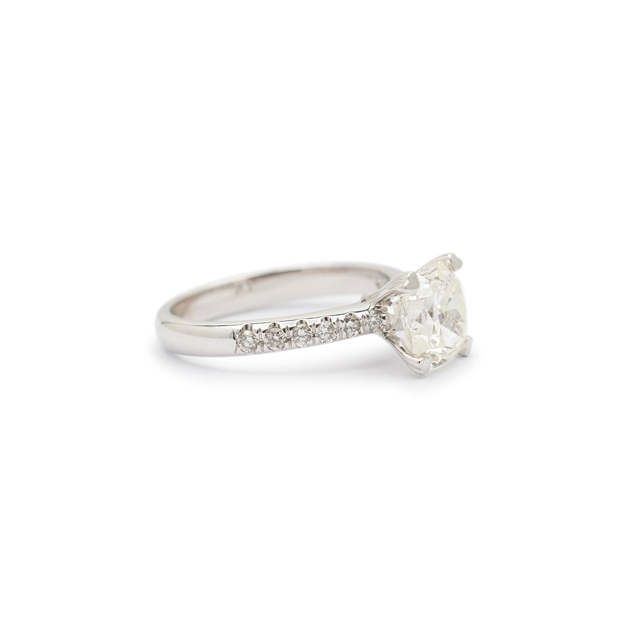 Women's Ladies 14K White Gold Cushion Cut Diamond Engagement Ring For Sale