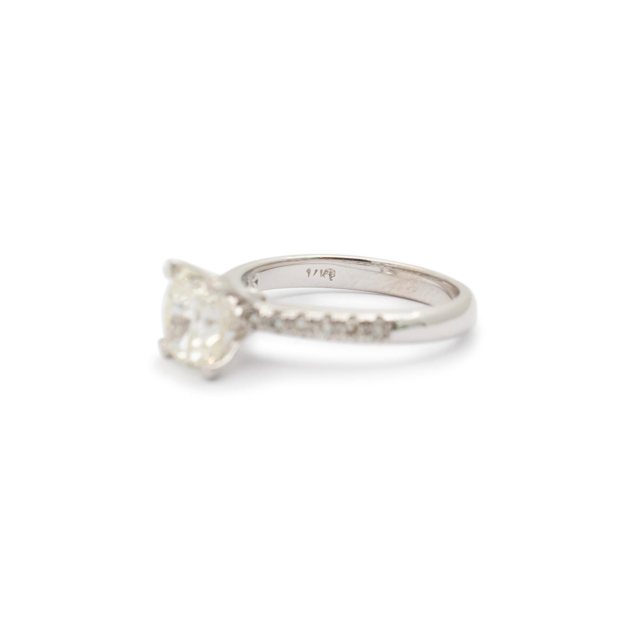 Ladies 14K White Gold Cushion Cut Diamond Engagement Ring For Sale 2