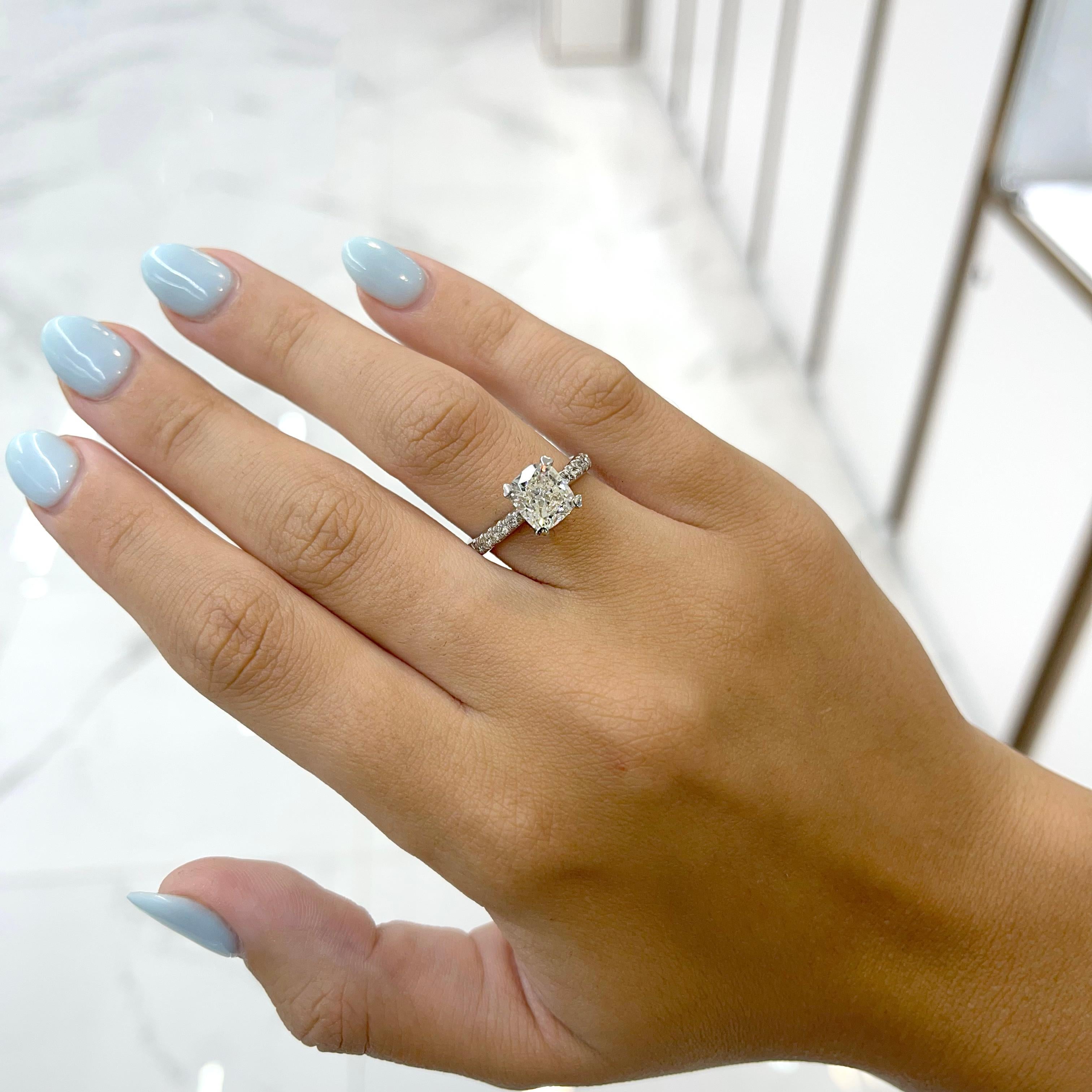 Ladies 14K White Gold Cushion Cut Diamond Engagement Ring For Sale 3