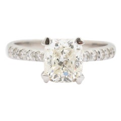 Anillo de compromiso de diamante talla cojín en oro blanco de 14 quilates para mujer