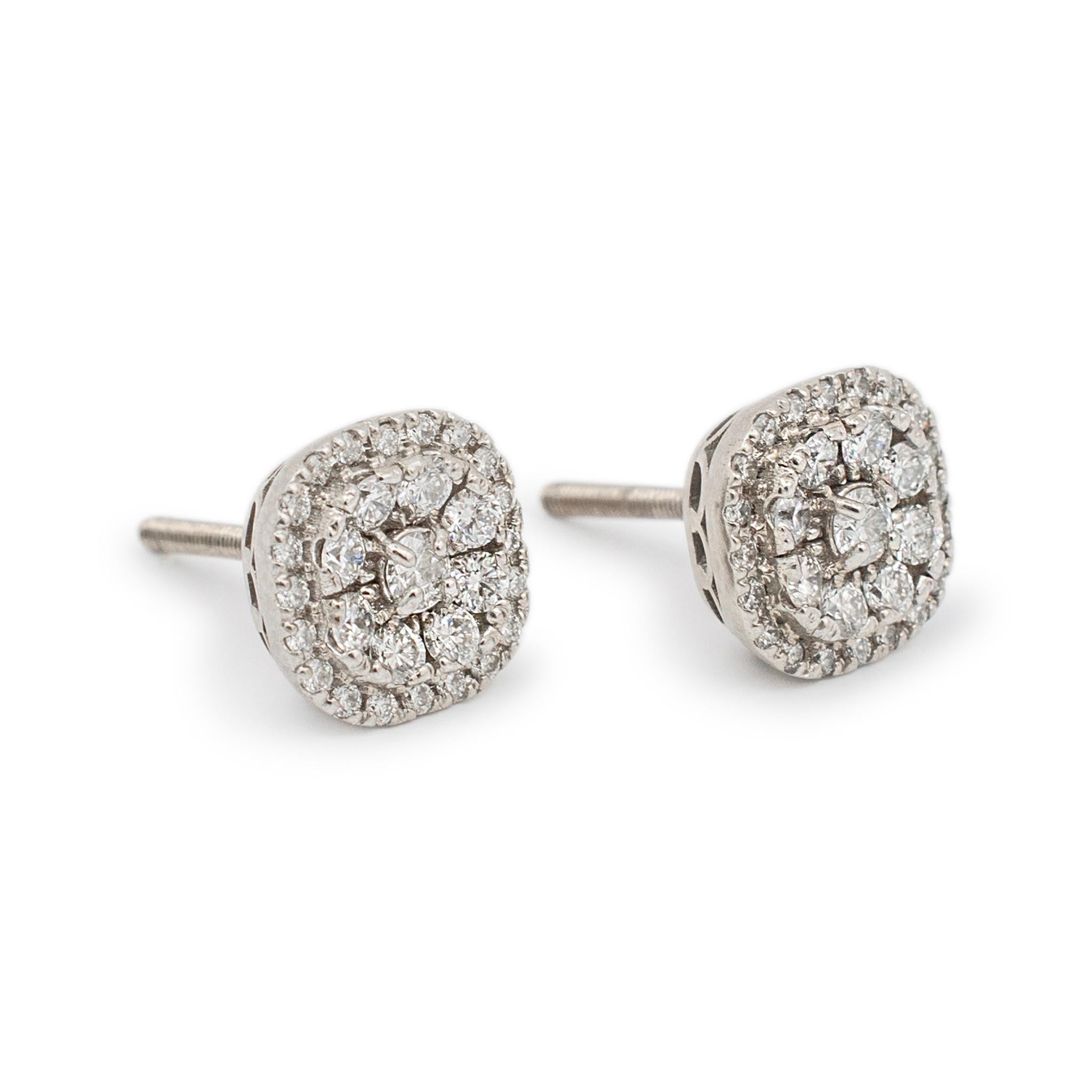 Round Cut Ladies 14K White Gold Cushion Shaped Cluster Diamond Stud Earrings