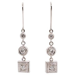 Vintage Ladies 14K White Gold Dangle Diamond Earrings