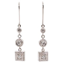 Boucles d'oreilles pendantes en or blanc 14K avec diamants pour femmes