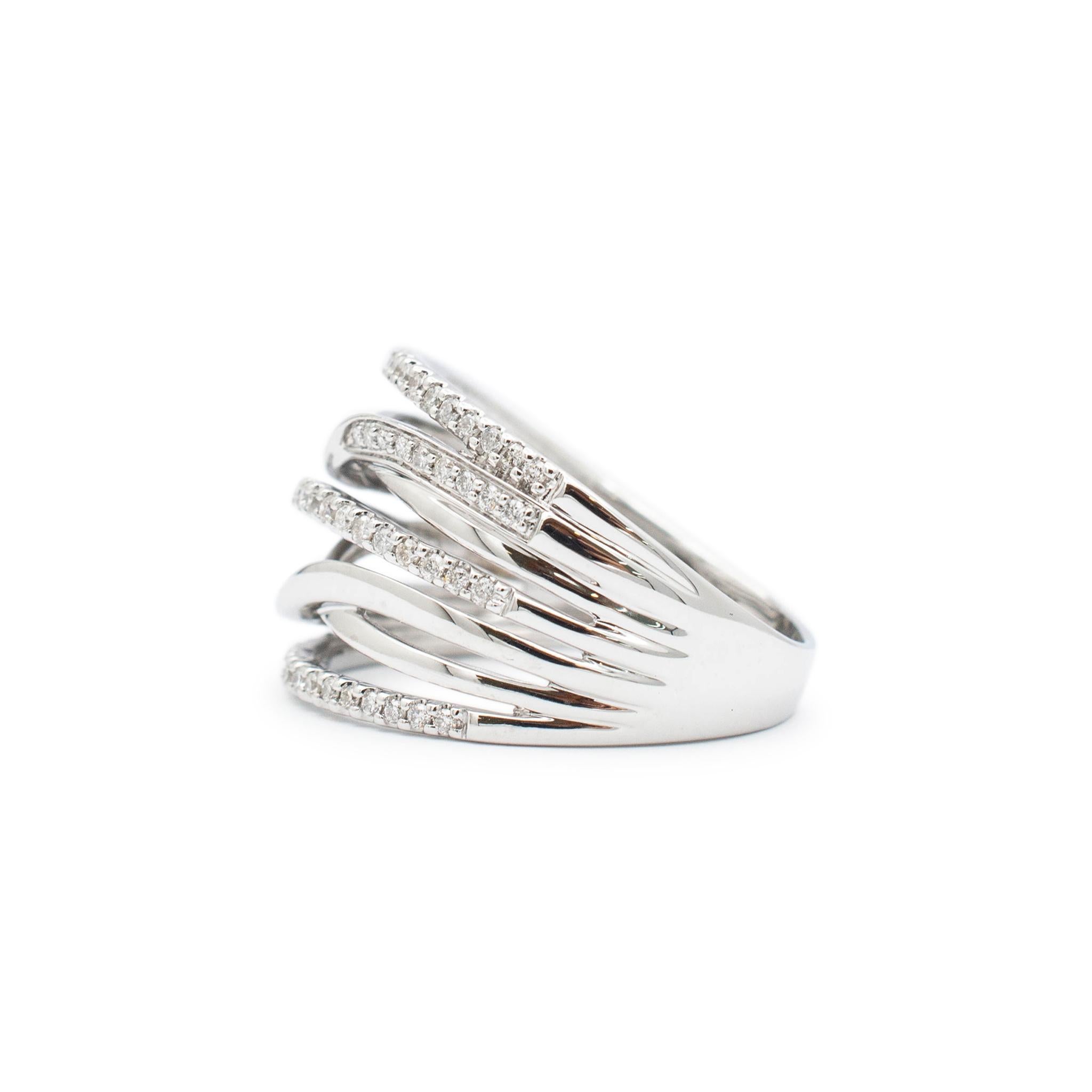 Round Cut Ladies 14k White Gold Diamond Crossover Cocktail Ring